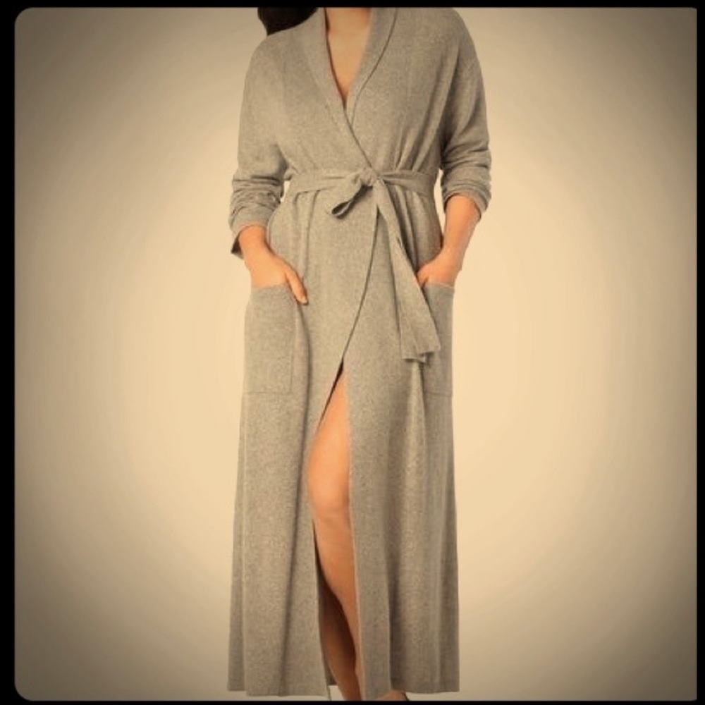 Arlotta Home Cashmere Blend Long Robe MEDIUM / LARGE Gray New